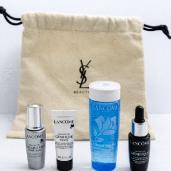 Produits Skin care Lancôme et pochette YSL Beauté